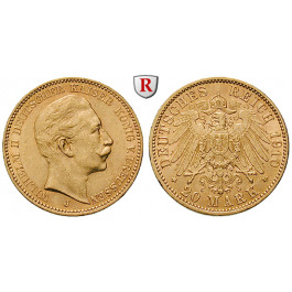 Deutsches Kaiserreich, Preussen, Wilhelm II., 20 Mark 1910, J, ss-vz/vz, J. 252