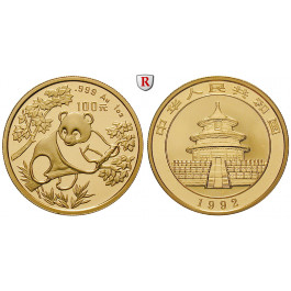 China, Volksrepublik, 100 Yuan 1992, 31,1 g fein, st - BU