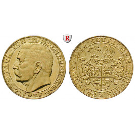 Personenmedaillen, Hindenburg, Paul von - Deutscher Generalfeldmarschall, Goldmedaille 1928, 3,11 g fein, vz