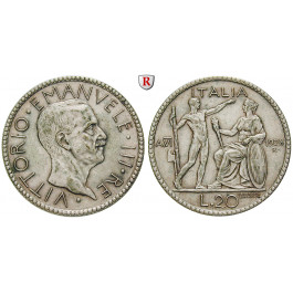 Italien, Königreich, Vittorio Emanuele III., 20 Lire 1928, Jahr VI, ss