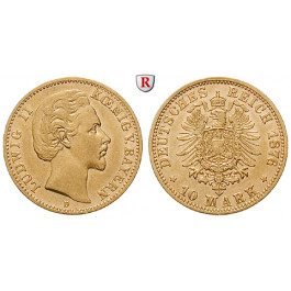 Deutsches Kaiserreich, Bayern, Ludwig II., 10 Mark 1876, D, ss+, J. 196