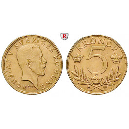 Schweden, Gustav V., 5 Kronor 1920, 2,02 g fein, vz