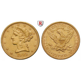 USA, 5 Dollars 1905, 7,52 g fein, ss-vz