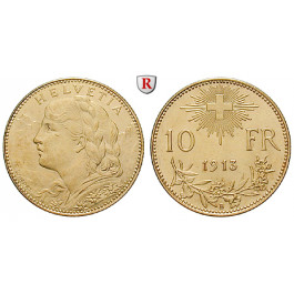 Schweiz, Eidgenossenschaft, 10 Franken 1913, 2,9 g fein, vz+
