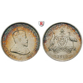 Australien, Edward VII., 6 Pence 1910, vz/f.st