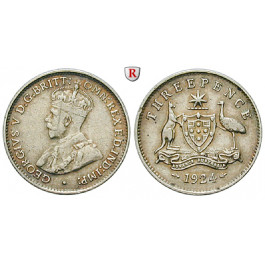 Australien, George V., 3 Pence 1924, ss+