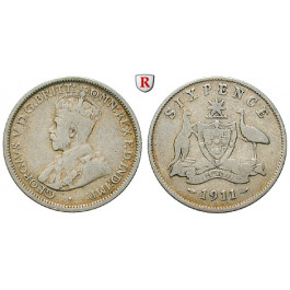 Australien, George V., 6 Pence 1911, s+