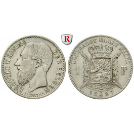 Belgien, Königreich, Leopold II., Franc 1887, ss+