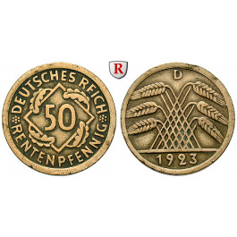 Weimarer Republik, 50 Rentenpfennig 1923, D, ss, J. 310