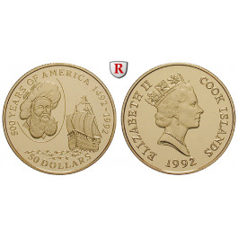Cook Inseln, Elizabeth II., 50 Dollars 1992, 4,53 g fein, PP