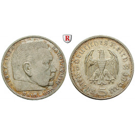 Drittes Reich, 5 Reichsmark 1935, Hindenburg, E, vz+, J. 360