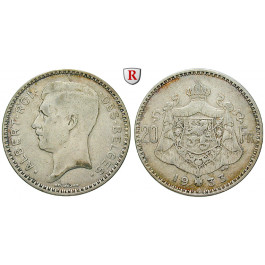 Belgien, Königreich, Albert I., 20 Francs 1933, ss