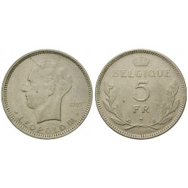 Belgien, Königreich, Leopold III., 5 Francs 1937, ss
