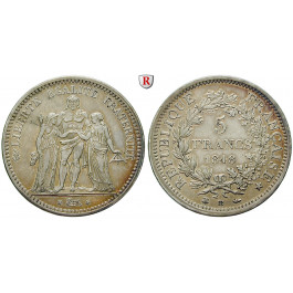 Frankreich, II. Republik, 5 Francs 1848, ss+