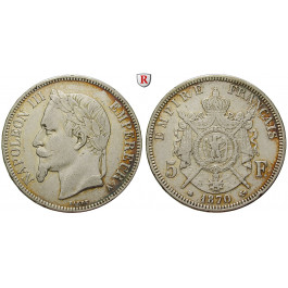Frankreich, Napoleon III., 5 Francs 1870, ss+