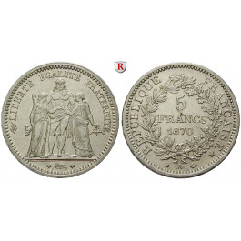 Frankreich, Regierung der Nationalen Verteidigung, 5 Francs 1870, ss-vz