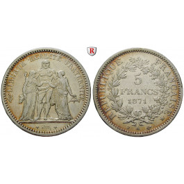 Frankreich, Commune de Paris, 5 Francs 1871, ss