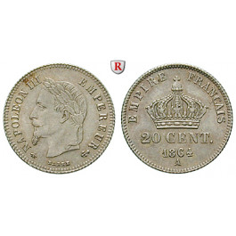 Frankreich, Napoleon III., 20 Centimes 1864, vz