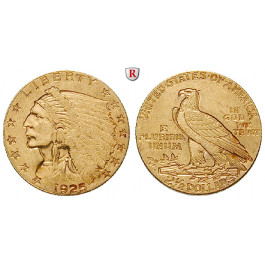 USA, 2 1/2 Dollars 1925, 3,76 g fein, ss+