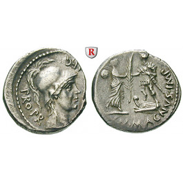 Römische Republik, Cn. Pompeius Magnus und M.Poblicius, Denar 46-45 v.Chr., vz/f.vz