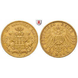 Deutsches Kaiserreich, Hamburg, 20 Mark 1895, J, ss+, J. 212