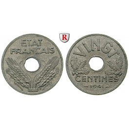 Frankreich, Vichy - Regierung, 20 Centimes 1941, f.st