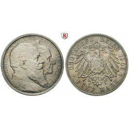 Deutsches Kaiserreich, Baden, Friedrich I., 5 Mark 1906, Goldene Hochzeit, G, vz-st, J. 35