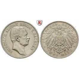 Deutsches Kaiserreich, Sachsen, Friedrich August III., 2 Mark 1908, E, ss-vz, J. 134
