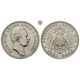 Deutsches Kaiserreich, Sachsen, Friedrich August III., 3 Mark 1912, E, vz, J. 135