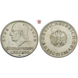 Weimarer Republik, 5 Reichsmark 1929, Lessing, A, ss, J. 336