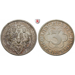 Weimarer Republik, 3 Reichsmark 1927, Nordhausen, A, vz/ss-vz, J. 327