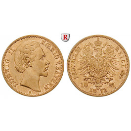 Deutsches Kaiserreich, Bayern, Ludwig II., 10 Mark 1872, D, ss+, J. 193