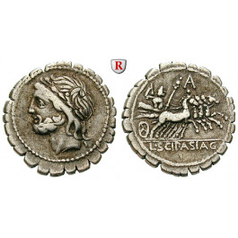 Römische Republik, L. Scipio Asiagenus, Denar, serratus 106 v.Chr., ss