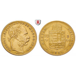 Ungarn, Franz Joseph I., 8 Forint 1891, 5,81 g fein, ss+