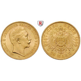 Deutsches Kaiserreich, Preussen, Wilhelm II., 20 Mark 1900, A, vz/vz+, J. 252