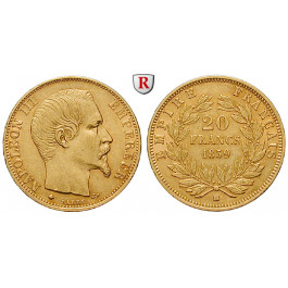 Frankreich, Napoleon III., 20 Francs 1859, 5,81 g fein, ss+