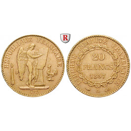 Frankreich, III. Republik, 20 Francs 1897, 5,81 g fein, f.vz