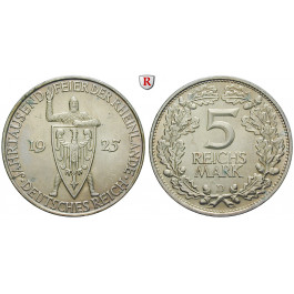 Weimarer Republik, 5 Reichsmark 1925, Rheinlande, D, vz+, J. 322