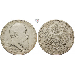 Deutsches Kaiserreich, Baden, Friedrich I., 5 Mark 1902, Regierungsjubiläum, G, ss-vz/vz, J. 31