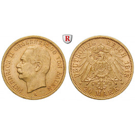 Deutsches Kaiserreich, Baden, Friedrich II., 20 Mark 1913, G, f.vz/f.st, J. 192