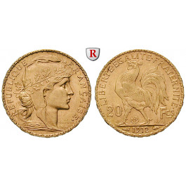 Frankreich, III. Republik, 20 Francs 1912, 5,81 g fein, vz-st