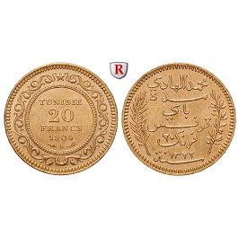 Tunesien, Französisches Protektorat, 20 Francs 1904, 6,0 g fein, vz