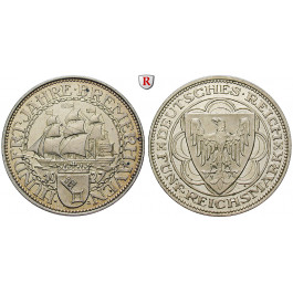 Weimarer Republik, 5 Reichsmark 1927, Bremerhaven, A, vz aus PP, J. 326