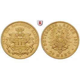 Deutsches Kaiserreich, Hamburg, 20 Mark 1887, J, ss-vz, J. 210