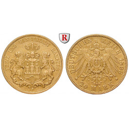 Deutsches Kaiserreich, Hamburg, 20 Mark 1893, J, ss+, J. 212