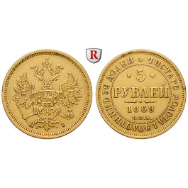 Russland, Alexander II., 5 Rubel 1869, 5,99 g fein, ss