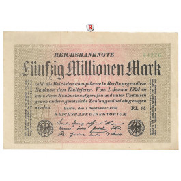 Inflation 1919-1924, 50 Mio Mark 01.09.1923, I-, Rb. 108g