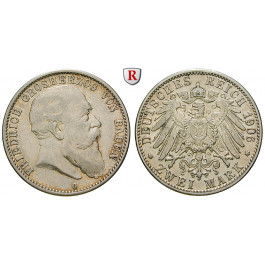 Deutsches Kaiserreich, Baden, Friedrich I., 2 Mark 1906, G, ss+, J. 32
