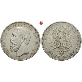 Deutsches Kaiserreich, Baden, Friedrich I., 5 Mark 1888, ohne Querstrich im A, G, ss, J. 27F