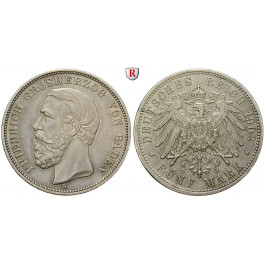 Deutsches Kaiserreich, Baden, Friedrich I., 5 Mark 1902, G, ss-vz, J. 29
